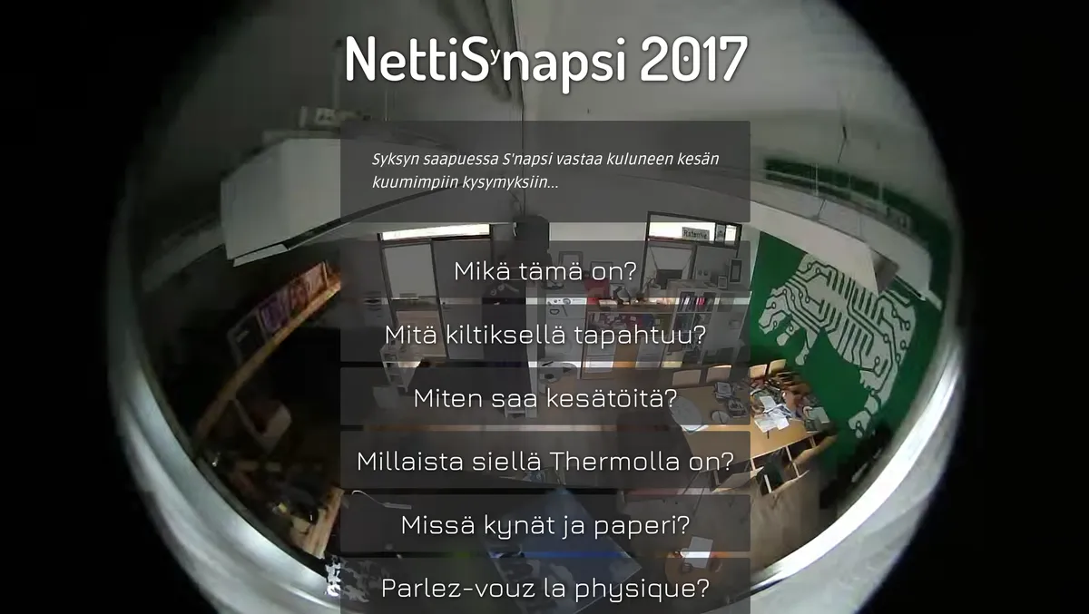 Screenshot of Nettisnapsi 2017 showing the list of articles with an animated timelapse background