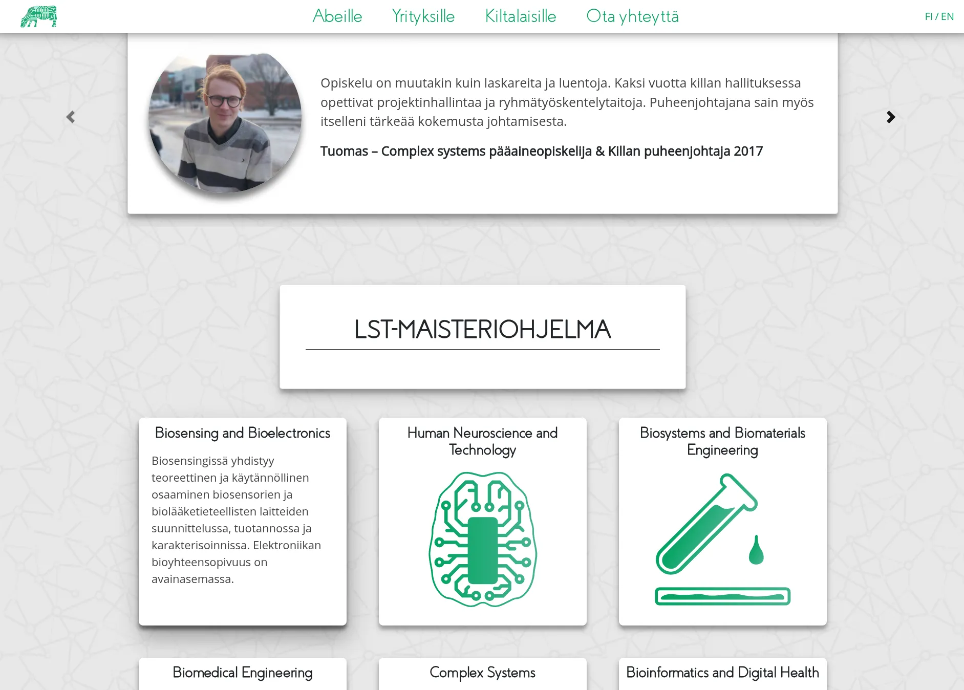 Screenshot of the subpage aimed at companies looking to get to know the students of bioinformation technology.